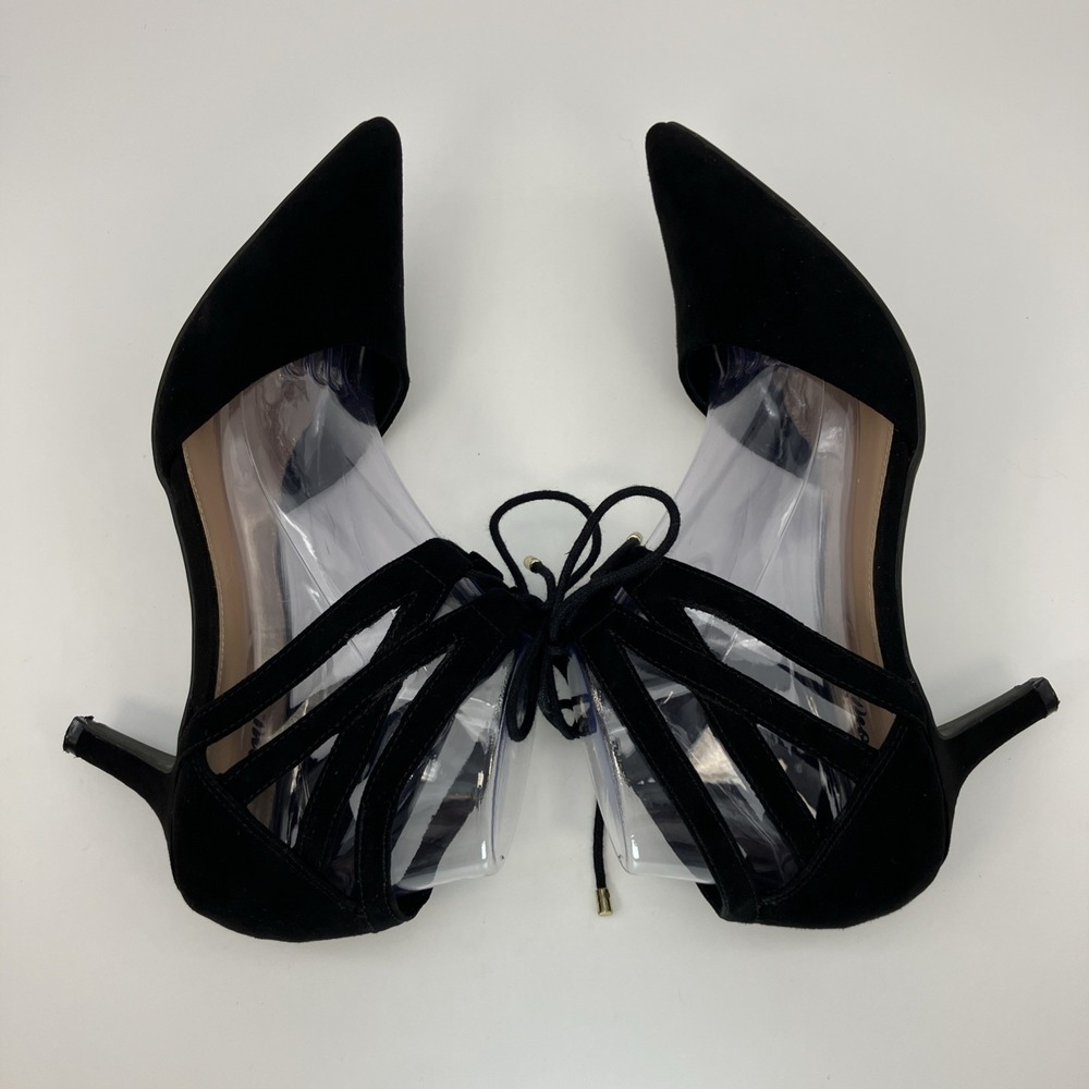 Fioni Lace Up Pointed Toe Heel Pumps 9 Black Gothic Office Siren Gothic Glamor - Picture 4 of 12